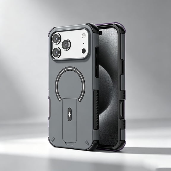 Magnetic For iPhone 16 Pro Max Phone Case,With Invisible Foldable Kickstand,Compatible with Mag-Safe,Two-color Heavy Duty Shockproof Drop Protection,Rugged Sturdy Phone Case Cover,Black