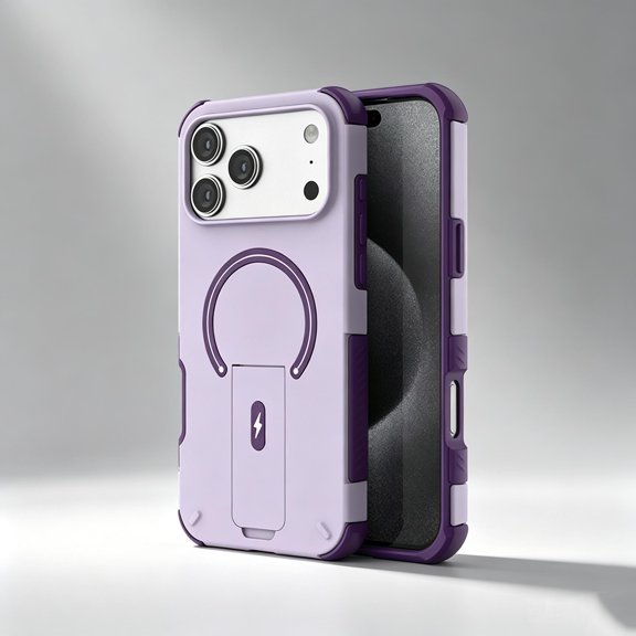 Magnetic For iPhone 16 Pro Max Phone Case,With Invisible Foldable Kickstand,Compatible with Mag-Safe,Two-color Heavy Duty Shockproof Drop Protection,Rugged Sturdy Phone Case Cover,Purple