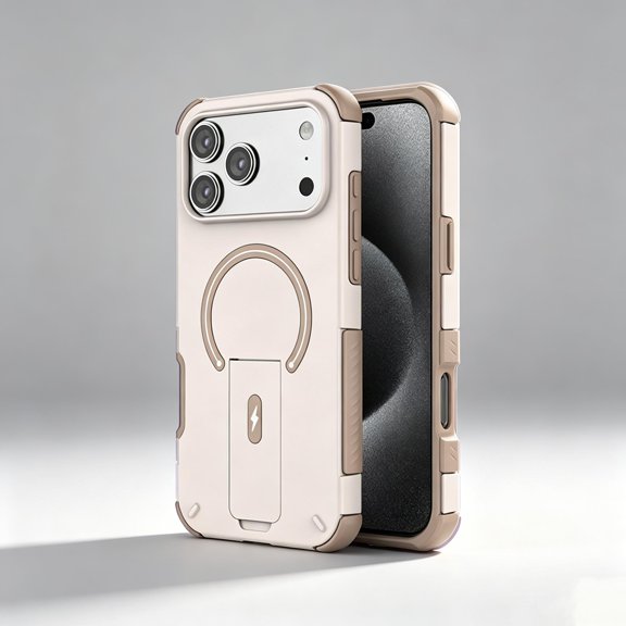 Magnetic For iPhone 16 Pro Max Phone Case,With Invisible Foldable Kickstand,Compatible with Mag-Safe,Two-color Heavy Duty Shockproof Drop Protection,Rugged Sturdy Phone Case Cover,Brown