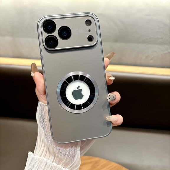 Magnetic For iPhone 16 Pro Phone Case,Compatible with Mag-safe,Built-in Lens Protector,Logo View Design,Ultra Slim Glossy Shockproof Anti-Fall Drop Protection Rugged Phone Case,Titanium