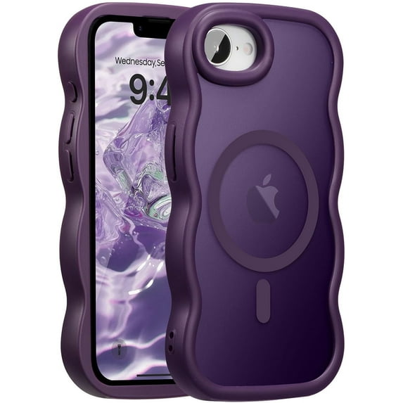 Magnetic for iPhone 16e Case, Compatible with MagSafe, Transparent Wave Frame Design Case Soft Edge Cover Cute Clear Matte Shockproof Protective Phone Case, Purple