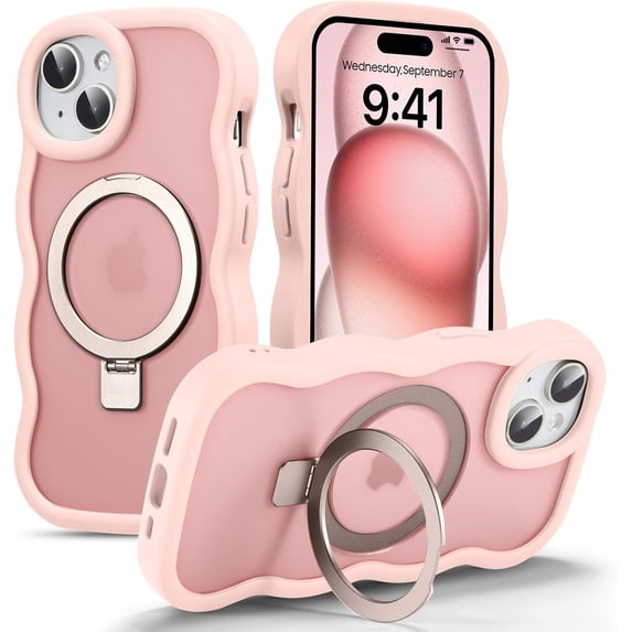 Magnetic for iPhone 16e Case, Compatible with MagSafe, Transparent Wave Frame Design Case Soft Edge Cover Cute Clear Matte Shockproof Protective Phone Case, Purple