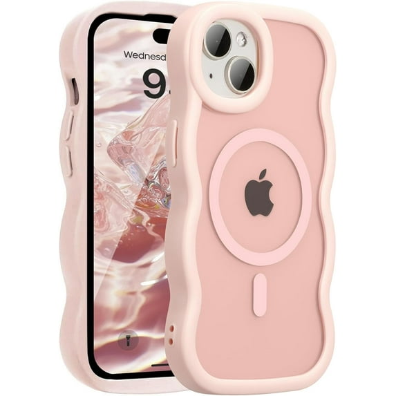Magnetic for iPhone 16e Case, Compatible with MagSafe, Transparent Wave Frame Design Case Soft Edge Cover Cute Clear Matte Shockproof Protective Phone Case, Purple