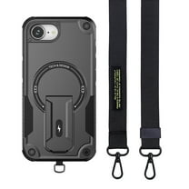 Magnetic for iPhone 16e Case with Crossbody Strap, [Compatible with MagSafe] Built-in Kickstand. Rugged Protection Heavy Duty Shockproof Phone Case for iPhone 16e,Black