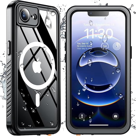 LinQingQ Magnetic Waterproof Phone Case for iPhone 16e 17e, Built-in Screen Camera Lens Protector IP68 Underwater Military Grade Shockproof Full Body Protection, Black