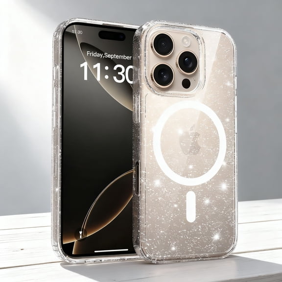 Magnetic For iPhone 16e Phone Case,Compatible with Mag-Safe,Cute Bling Sparkly Glitter Transparent Back,For Women Girls,Ultra Slim Shockproof Anti-fall Anti-Scratch Durable Phone Case,Clear