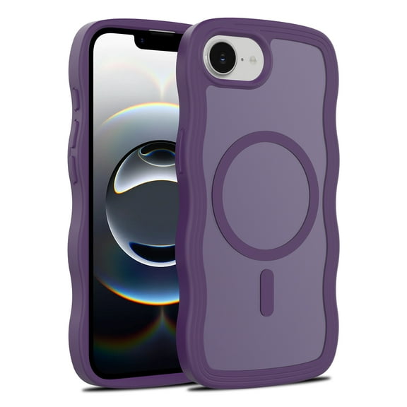 Magnetic For iPhone 16e Phone Case,Compatible with Mag-Safe,Wavy Frame Cute Design,For Women Men,Shockproof Protective Anti-fall Rugged Frosted Translucent Slim Phone Case,Darkpurple