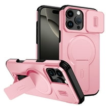 Magnetic For iPhone 16e Phone Case,With Contractile Kickstand,Camera Cover,Compatible with Mag-Safe,Heavy Duty Shockproof Protection Anti-fall Anti-Scratch Rugged Phone Case,Pink