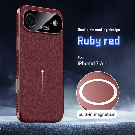 Magnetic for iPhone 17 Air PU Leather Case, Cooling Heat Dissipation [Compatible with Mag-Safe] Protective Slim Lightweight Hard PC Shockroof Phone Cover for iPhone 17 Air, Winered