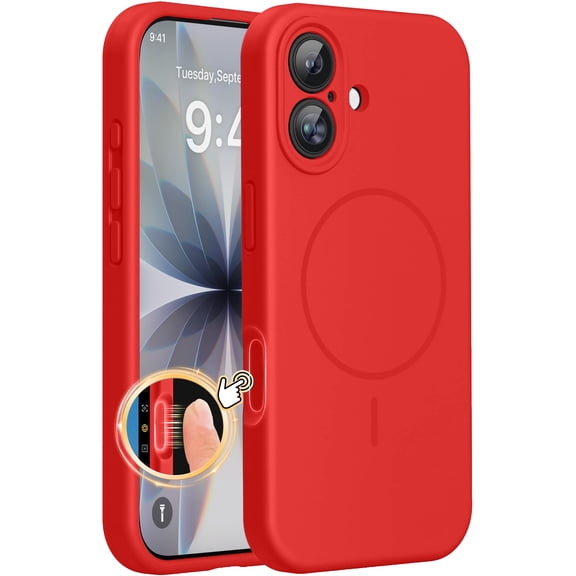 Magnetic for iPhone 17 Case, Compatible with MagSafe, Integrated Silicone Camera Control Cover, 3.0mm Thicken Shockproof Drop Protection Phone Case for iPhone 17 6.3", Red