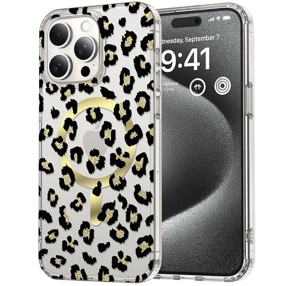 Magnetic for iPhone 17 Case,Compatible with MagSafe, Leopard Patterned Design iPhone 17 Case for Women for Girls, Slim Shockproof Soft TPU Bumper Hard PC Back Phone Case, Black