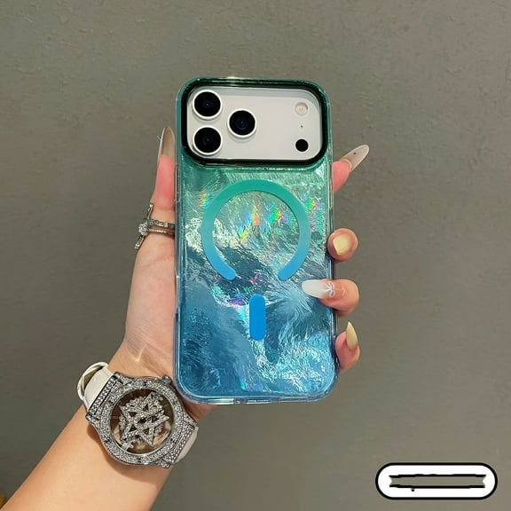 Magnetic for iPhone 17 Case with Glitter Laser Back [Compatible with MagSafe], Thin Rugged Slim Women Men Girl Shockproof Dazzling Ripple Pattern Design Case, Blue