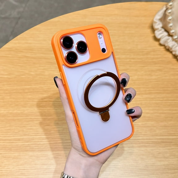 Magnetic for iPhone 17 Case with Kickstand [Compatible with MagSafe], Shockproof Magnetic Kickstand Slim Translucent Phone Cover for iPhone 17 Case with Ring Stand, Orange