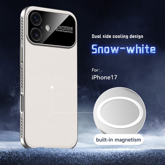 Magnetic for iPhone 17 PU Leather Case, Cooling Heat Dissipation [Compatible with Mag-Safe] Protective Slim Lightweight Hard PC Shockroof Phone Cover for iPhone 17, White