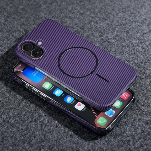 Magnetic For iPhone 17 Phone Case,Compatible with Mag-Safe,Fiber Pattern Back Design,Ultra Slim Shokcproof Hard PC Anti-fall Drop Protection,Skin-feel Durable Thin Fit Phone Case,Purple