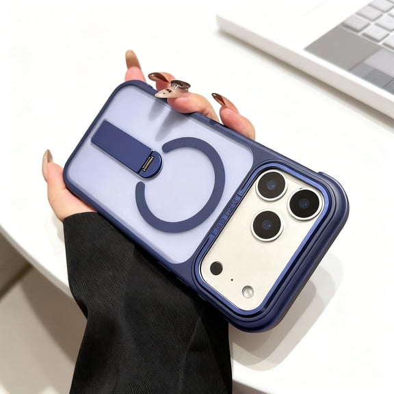 Magnetic For iPhone 17 Phone Case,Compatible with Mag-Safe,With Invisible Kickstand,Anti-fingerprint Matte Translucent Back Design,Ultra Slim Shockproof Anti-fall Phone Case,Darkblue