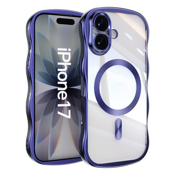 Magnetic For iPhone 17 Phone Case,Cute Wavy Frame,Compatible with Mag-safe,Ultra Slim Shockproof Anti-fall Protection,Rugged Durable Electroplated Bumper Thin Phone Case,Darkpurple