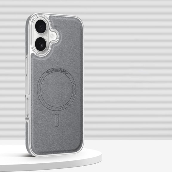 Magnetic For iPhone 17 Phone Case,Ultra Slim Anti-Scratch PU Leather Back,Compatible with Mag-Safe,Anti-fall Shockproof Protection Electroplated Bumper Rugged Phone Case,Gray