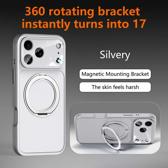 Magnetic For iPhone 17 Phone Case,With 360° Rotatable Ring Kickstand,Built-in Lens Protector,Compatible with Mag-Safe,Shockproof Anti-fall Drop Protection,Durable Phone Case,Silver