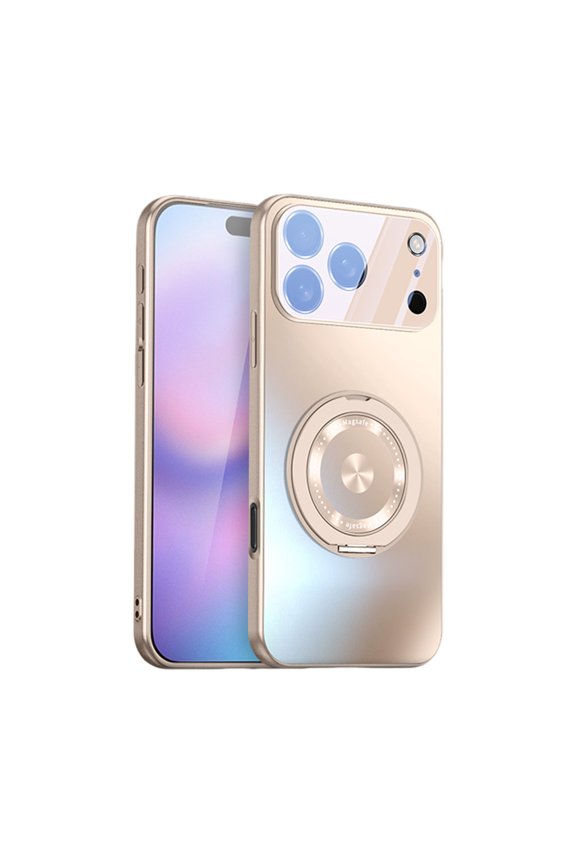Magnetic For iPhone 17 Phone Case,With 360° Rotatable Ring Kickstand,Compatible with Mag-Safe,Built-in Lens Protector,Ultra Slim Glossy Shockproof Anti-fall Rugged Phone Case,Gold