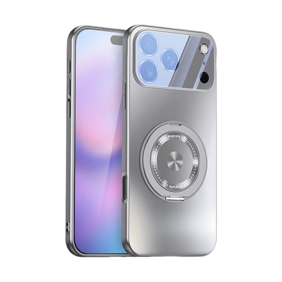 Magnetic For iPhone 17 Phone Case,With 360° Rotatable Ring Kickstand,Compatible with Mag-Safe,Built-in Lens Protector,Ultra Slim Glossy Shockproof Anti-fall Rugged Phone Case,Gray