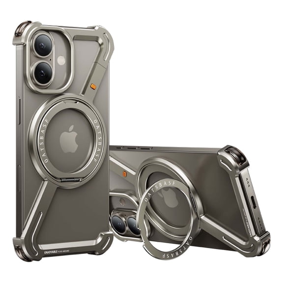 Magnetic For iPhone 17 Phone Case,With 360°Rotatable Ring Kickstand,Metal Frameless Design Bumper Z-Shaped,Shockproof Anti-fall Protection Rugged Ultra Slim Durable Phone Case,Titanium