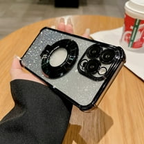 Magnetic For iPhone 17 Phone Case,With Contractile Ring Kickstand,Compatible with Mag-Safe,Luxury Bling Gradient Glitter Back,Logo View,With Lens Protector,Anti-fall Phone Case,Black