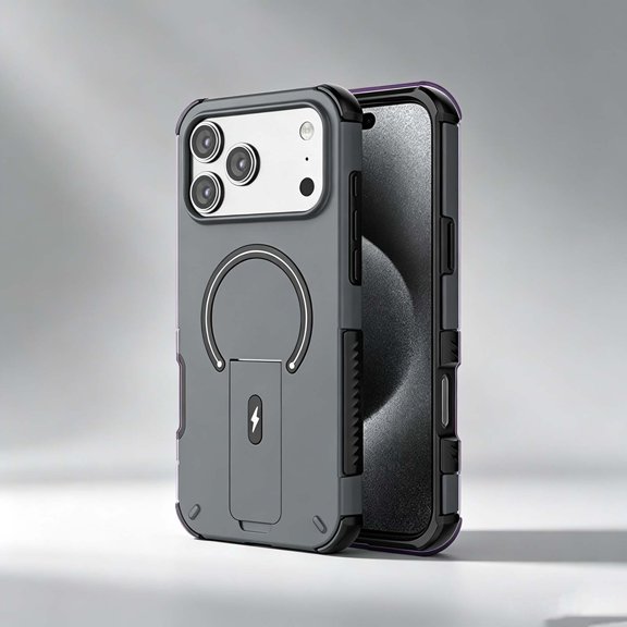 Magnetic For iPhone 17 Phone Case,With Invisible Foldable Kickstand,2-in-1 Heavy Duty Two-color Design,Support For Mag-Safe,Shockproof Ruhhed Non-Slip Durable Phone Case,Black