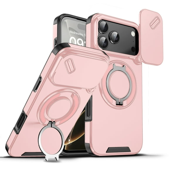 Magnetic for iPhone 17 Pro Case [Compatible with MagSafe] [360° Rotatable Ring Holder Kickstand] [Military Grade Protection] Shockproof Slim Phone Case for iPhone 17 Pro,Pink