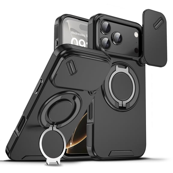 Magnetic for iPhone 17 Pro Case [Compatible with MagSafe] [360° Rotatable Ring Holder Kickstand] [Military Grade Protection] Shockproof Slim Phone Case for iPhone 17 Pro,Black