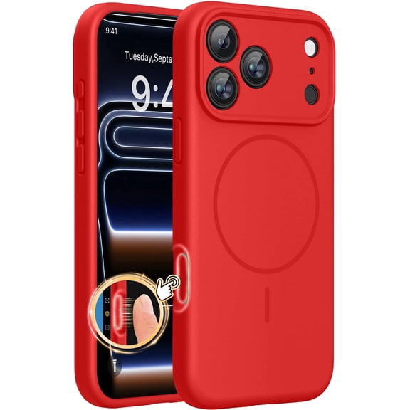Magnetic for iPhone 17 Pro Case, Compatible with MagSafe, Integrated Silicone Camera Control Cover, 3.0mm Thicken Shockproof Drop Protection Phone Case for 17 Pro Max 6.9", Red