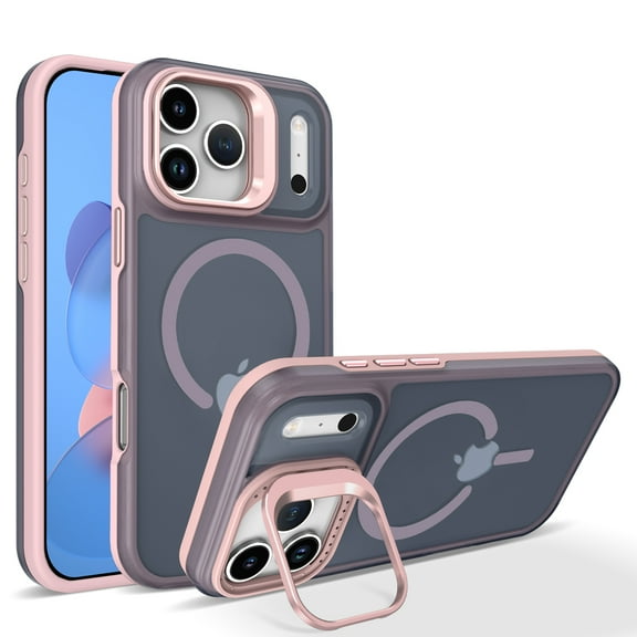 Magnetic for iPhone 17 Pro Case (Compatible with MagSafe) (Military Grade Drop Protection) Slim Translucent Matte Shockproof with Anti-Fingerprint Phone Case Built-in Kickstand,Pink
