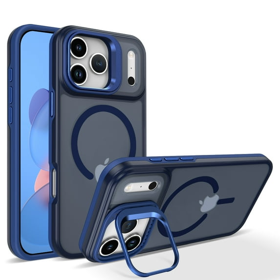 Magnetic for iPhone 17 Pro Case (Compatible with MagSafe) (Military Grade Drop Protection) Slim Translucent Matte Shockproof with Anti-Fingerprint Phone Case Built-in Kickstand,Blue