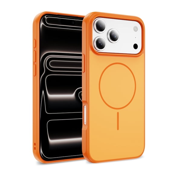 Magnetic for iPhone 17 Pro Case, Compatible with MagSafe, Skin Friendly Ultra Slim Military Grade Drop Protection Matte TPU + PC Anti-Scratch Shockproof Anti-Fingerprint Phone Cover, Orange