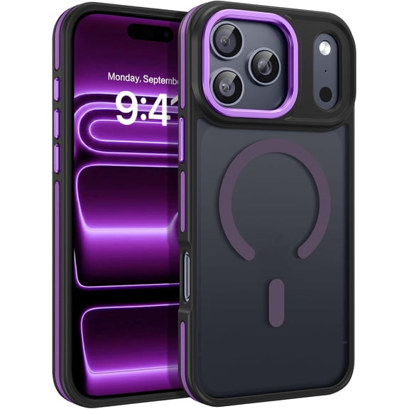 Magnetic for iPhone 17 Pro Max Case 2025 [Compatible with Magsafe] [Military-Grade Protection] Matte Women Men Anti-Slip Shockproof Bumper Phone Cases for 17 Pro Max 6.9", Deep Purple/Black