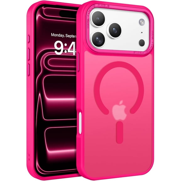 Magnetic for iPhone 17 Pro Max Case 6.9" 2025, [Compatible with Magsafe] Slim Cute Matte Translucent Shockproof Drop Protective Bumper Women Men Phone Cover for iPhone 17 ProMax, Hot Pink