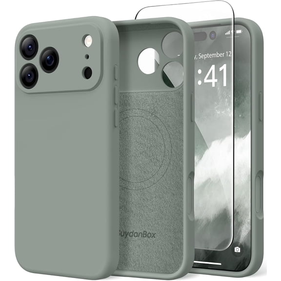 Magnetic for iPhone 17 Pro Max Case, Compatible with , [Full Camera Protection][Screen Protector] Silicone Shockproof Protective Phone Case 6.9", Calke Green