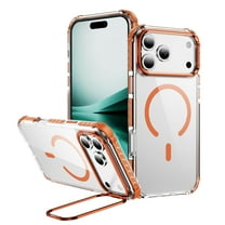 Magnetic for iPhone 17 Pro Max Case, Compatible with MagSafe, with Camera Lens Stand, Matte Skin Feeling Case, Military-Grade Drop Proof Transparent Slim Shockproof Phone Case Cover, Orange