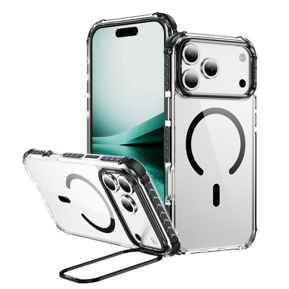 Magnetic for iPhone 17 Pro Max Case, Compatible with MagSafe, with Camera Lens Stand, Matte Skin Feeling Case, Military-Grade Drop Proof Transparent Slim Shockproof Phone Case Cover, Black