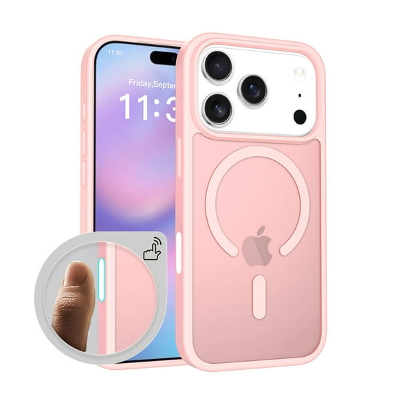 Magnetic for iPhone 17 Pro Max Case, Compatible with MagSafe, Drop Protection Ultra Slim Translucent Matte Shockproof Lightweight Phone Case, with Sensitive Camera Control Capture Button, Pink