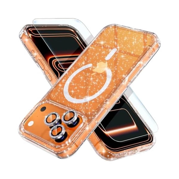 Magnetic for iPhone 17 Pro Max Case Compatible with MagSafe, Women Cute Glitter Sparkly Phone Case with Diamond Camera Lens Protectors, Military-Grade Drop Protection 6.9" (Clear)