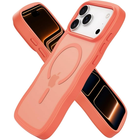 Magnetic for iPhone 17 Pro Max Case, (Compatible with Magsafe) Curly Wavy Frame Hard Translucent Matte Clear Back Cover for Women Men TPU Bumper Shockproof Phone Case