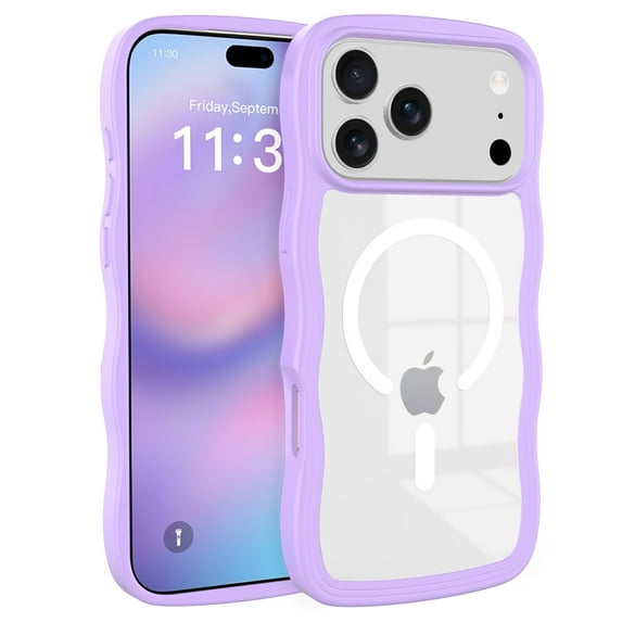 Magnetic for iPhone 17 Pro Max Case Compatible with Magsafe, Cute Curly Wave Frame Clear Case for Girls Women, Transparent TPU Bumper Shockproof Protective Phone Cover