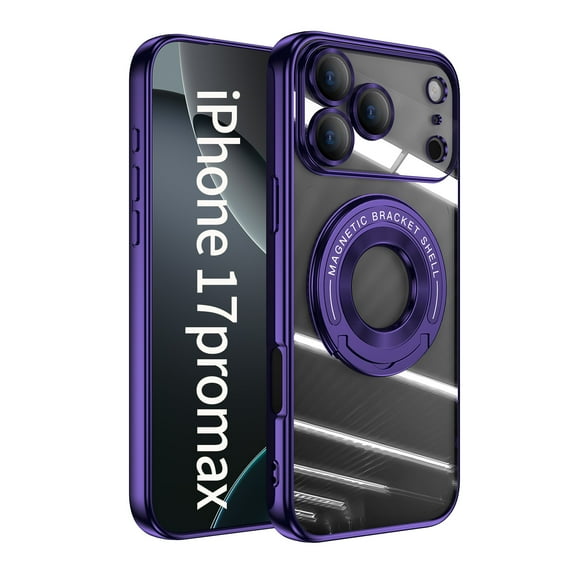 Magnetic for iPhone 17 Pro Max Case with Invisible Stand[Compatible with MagSafe][Full Camera Lens Protector][Military Drop Protection] Shockproof Not Yellowing Clear for Women Men,Darkpurple