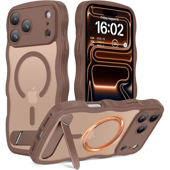Magnetic for iPhone 17 Pro Max Case with Stand, Cute Wavy Invisible KickStand Compatible with Magsafe Slim Matte Fit Girl Women Men Protective Cover for iPhone 17 ProMax 6.9", Desert Titanium