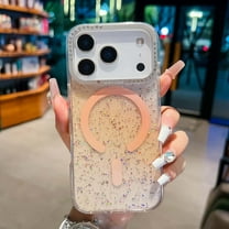 Magnetic for iPhone 17 Pro Max Phone Case [Compatible with Mag-Safe] [Diamond-set Around Camera] Bling Sequin Sparkle Transparent Shockproof Protective Slim Case for iPhone 17 Pro Max,Desertgold