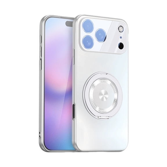 Magnetic For iPhone 17 Pro Max Phone Case,With 360° Rotatable Ring Kickstand,Compatible with Mag-Safe,Built-in Lens Protector,Ultra Slim Glossy Shockproof Anti-fall Rugged Phone Case,White