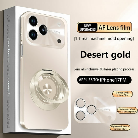 Magnetic For iPhone 17 Pro Max Phone Case,With 360° Rotatable Ring Kickstand,Glossy Lens Protection,Ultra Slim Shockproof Anti-Scratch Protection Rugged Thin Fit Phone Case Cover,Rosegold