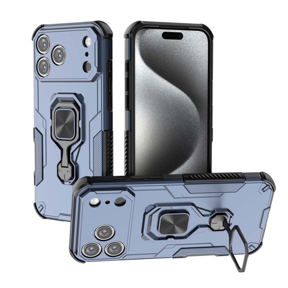 Magnetic For iPhone 17 Pro Max Phone Case,with Rotatable Ring Kickstand,Heavu Duty Military Grade Shockproof Protection,Anti-fall 2-in-1 Rugged Phone Case Cover For iPhone 17 Pro Max,Blue