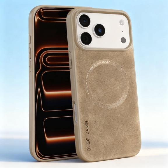 Magnetic for iPhone 17 Pro PU Leather Case, [Compatible with Mag-Safe] Lightweight Shockproof Anti-Scratch Protective Slim Support Magnetic Car Mount Phone Cover for iPhone 17 Pro, Desertgold